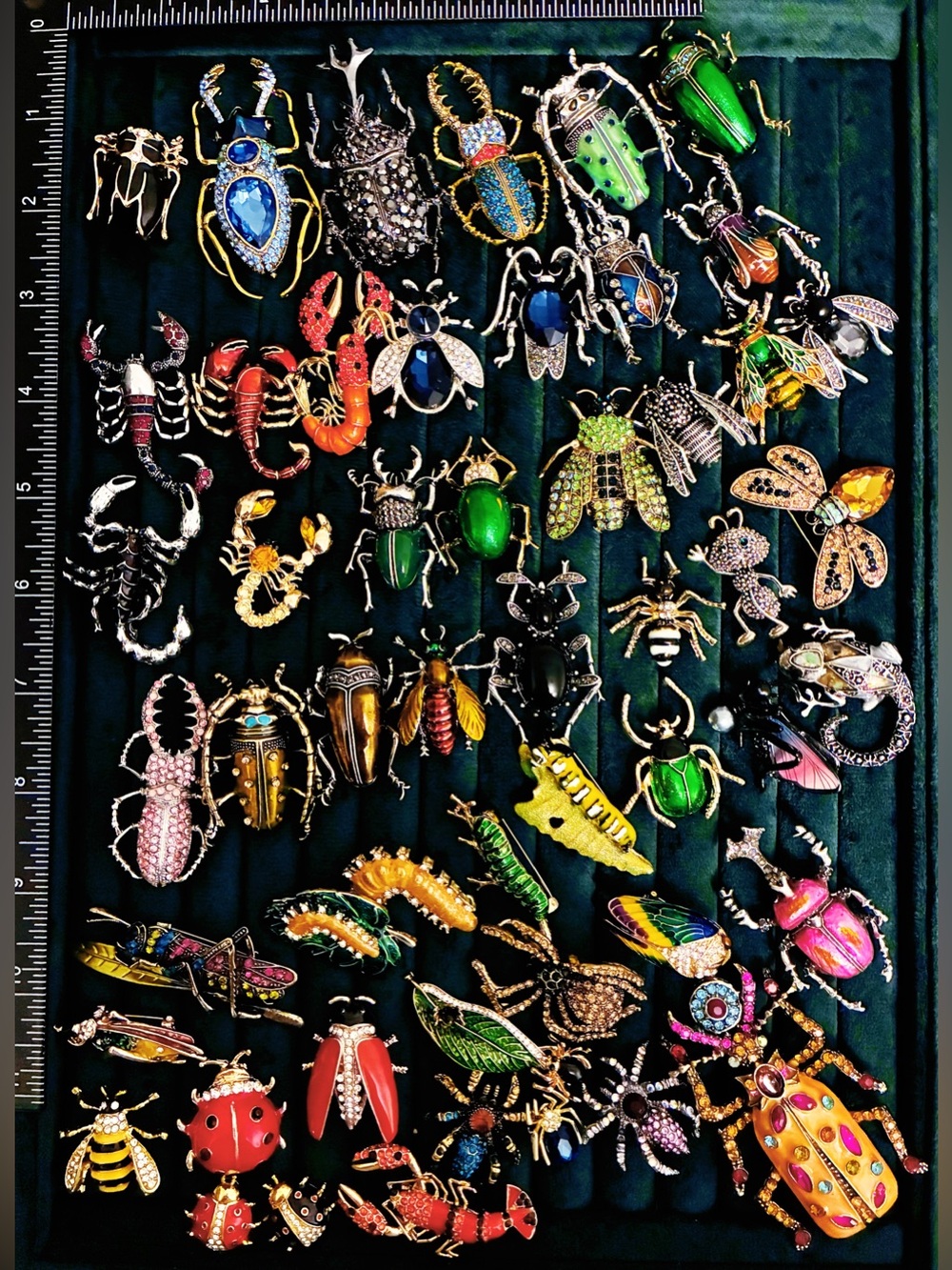 52pc Insect Bug Brooch Pin Lot Rhinestone Enamel Beetle Spider Collection